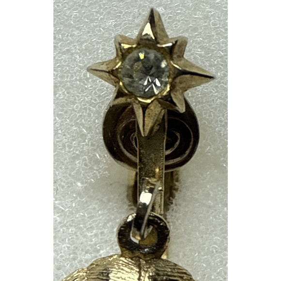 Vintage Atomic Starburst Star Clip On Dangle Earrings Rhinestone - Picture 4 of 15